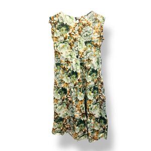 Cottagecore Green Leaf Dress Ruffle Cap Sleeveless Size 18 Botanical Aesthetic